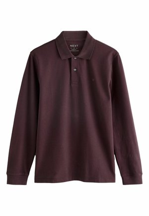 Polo a maniche lunghe bordeaux in cotone, con colletto classico, pattina con due bottoni e un logo discreto sul petto.