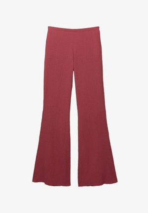 Weite Hosen in einem tiefen Rotton, aus strukturiertem Stoff mit einem elastischen Bund. Verfügt über breite Beinöffnungen für eine lockere Passform.