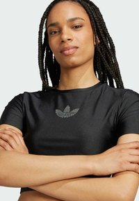 adidas Originals RHINESTONE TREFOIL - T-shirt med print - black