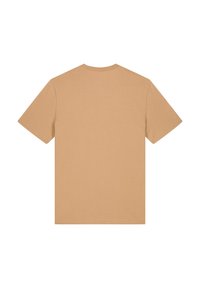 Korte mouwen t-shirt in lichtbeige katoen. Klassiek t-shirt ontwerp met een ronde hals, een zachte textuur en zonder zichtbare logo's of patronen.