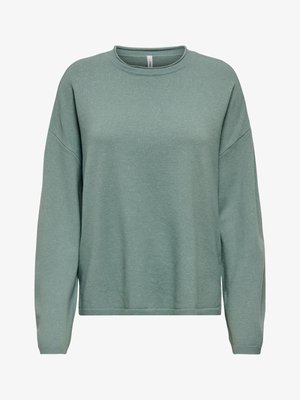 Vaaleanvihreä collegepaita, valmistettu pehmeästä puuvillasekoitteesta, jossa pyöreä pääntie, pitkät hihat sekä resorit hihansuissa ja helmassa.