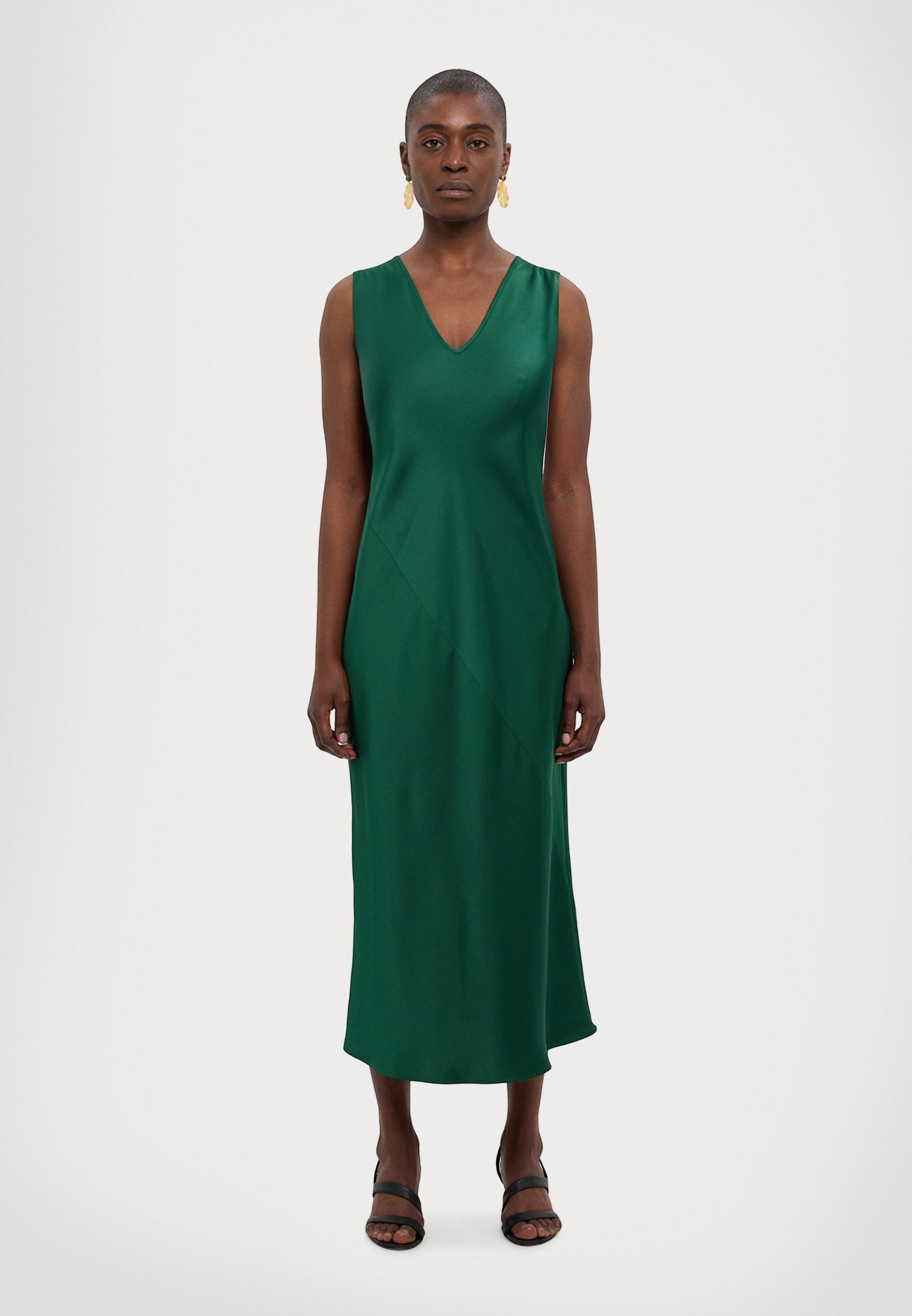 slim fit dress slacks Max Mara Weekend Edolo Green FLARED SATIN DRESS  Think Bubbles