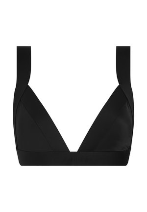 Czarny trójkątny biustonosz typu bralette z szerokimi ramiączkami i elastyczną taśmą pod biustem z subtelnym logo Calvin Klein.