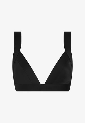 Czarny trójkątny biustonosz typu bralette z szerokimi ramiączkami i elastyczną taśmą pod biustem z subtelnym logo Calvin Klein.