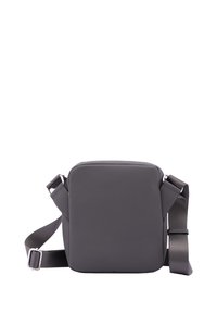 Borsa a tracolla grigia a forma rettangolare, realizzata in materiale texturizzato. Caratterizzata da una tracolla regolabile e una chiusura con zip. Design minimalista.