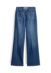Wijde blauwe denim jeans met een middelhoog taille, twee achterzakken en subtiele stikdetails, gemaakt van een stevige katoenmix.