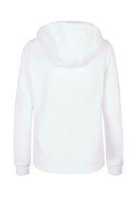 Witte hoodie van zacht materiaal, met een capuchon, lange mouwen en een eenvoudig ontwerp zonder versieringen of patronen.