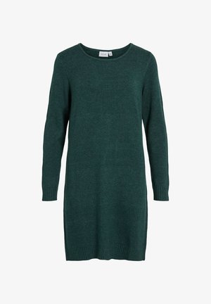 Zaļš adīts kleita ar apaļu kaklu, garām piedurknēm, ribotām aprocēm un sānu šķelumiem. Rūpīgi izstrādāta struktūra un ikdienišķa, brīva piegriezuma forma.