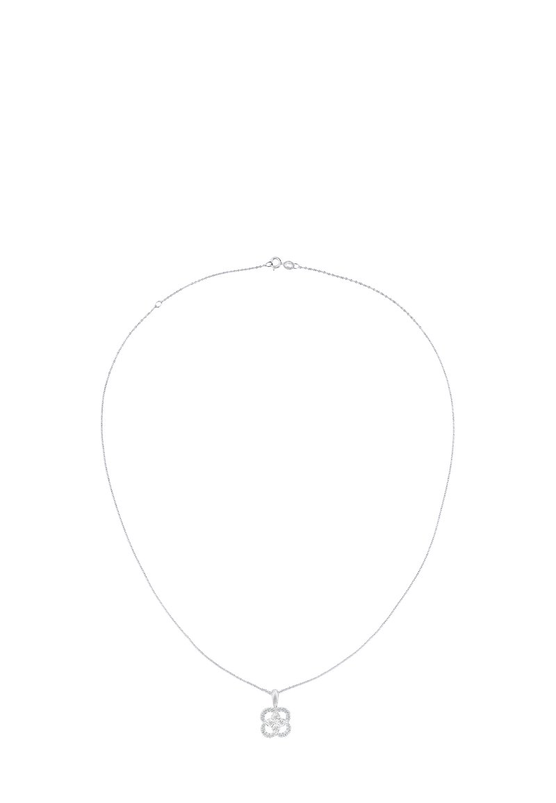 Strieborný náhrdelník s reťazou a príveskom v tvare kvetu, ktorý má textúrovaný dizajn a bezpečné zapínanie. Prívesok je stredový a výrazne zobrazený.