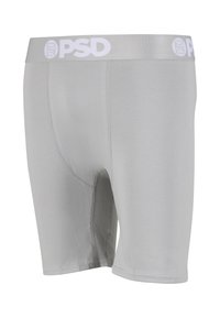 Boxers pour homme gris clair avec logo PSD blanc sur la ceinture, en tissu lisse avec des coutures visibles sur le devant et le long des jambes.