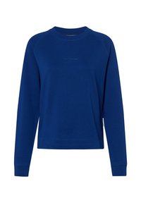 Felpa blu a girocollo con maniche raglan lunghe, polsini e orlo a costine, caratterizzata da un delicato dettaglio del logo sul davanti. Tessuto morbido.