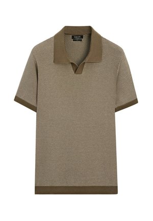 Massimo Dutti, 100% COTTON CONTRAST KNIT POLO SWEATER - Poloshirt - khaki