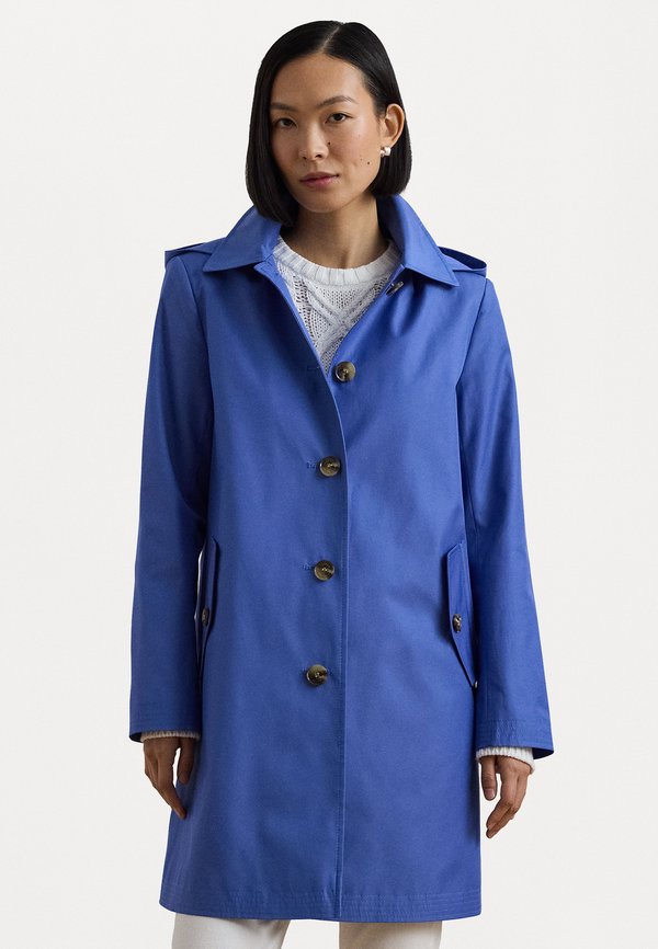 HOODED COTTON BLEND BALMACAAN COAT - Short coat - soft lazuli