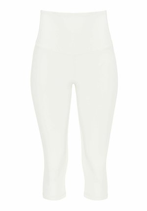 Hochgeschnittene weiße Cropped-Leggings mit enger Passform und nahtlosem Design, geeignet für Sportbekleidung oder den Freizeitgebrauch.