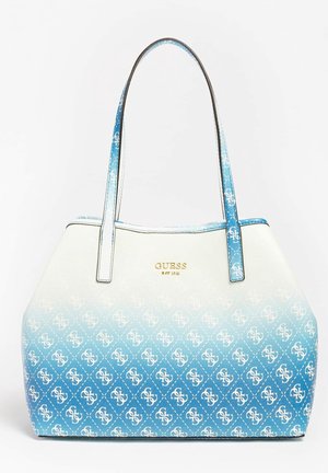 Blauw-witte gradient Guess totebag met herhalend logopatroon en dunne schouderbanden.
