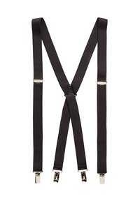 Tirantes elásticos negros con clips metálicos plateados, que cuentan con un diseño en forma de Y y textura suave. Se ajustan fácilmente para un mejor calce.