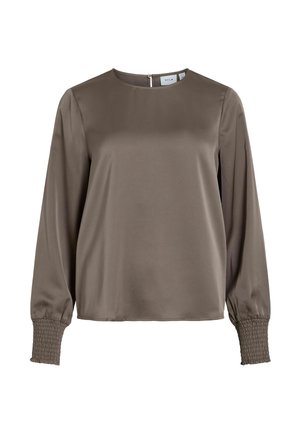 VILA, LONG SLEEVED TOP VIELLETTE ROUND NECK - Μπλούζα - grey