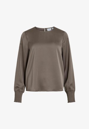 VILA, LONG SLEEVED TOP VIELLETTE ROUND NECK - Μπλούζα - grey