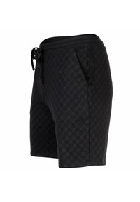 Miesten mustat shortsit, joissa on hienovarainen geometrinen kuvio, joustava vyötärö, nyöri ja sivutaskut.