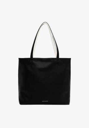 Sac cabas en cuir noir avec anses doubles bordées de blanc et petit logo EMILY & NOAH au centre en bas.