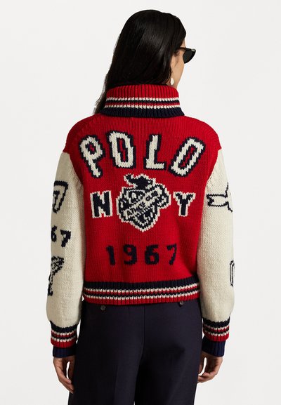 Polo Ralph Lauren WOOL BLEND ZIP LETTER CARDIGAN - Chaqueta de punto - red multi