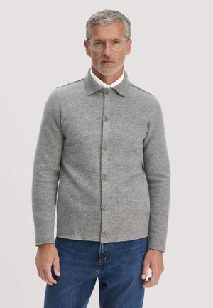Homme d'âge moyen aux cheveux gris et portant des lunettes, vêtu d'un pull gris boutonné sur une chemise blanche et un jean bleu, faisant face vers l'avant.