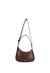 Borsa a tracolla in pelle marrone con cima curva, tracolla regolabile e removibile, e logo "wojas" al centro frontale.