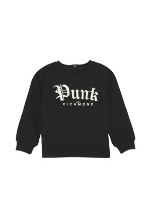 Felpa nera con maniche lunghe, caratterizzata da grandi scritte bianche "Punk" e "John Richmond" in un carattere gotico. Tessuto morbido, polsini e orlo a costine.
