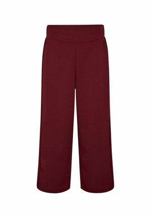 Burgundy wide-leg pants with an elastic waistband, made of a soft, smooth fabric. Features clean lines and no visible patterns or hardware.