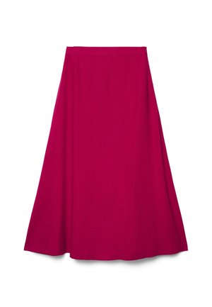 Magenta A-Linien-Rock mit tailliertem Bund und Reißverschluss, gefertigt aus glattem Stoff, knielang bis mittellang.