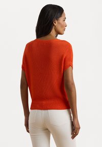 Lauren Ralph Lauren Petite RIB KNIT SHORT SLEEVE V NECK SWEATER - Pamata T-krekls - orange