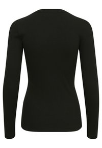 Svart långärmad ribbad topp med rund halsringning och slim fit. Tyget har en strukturerad yta med horisontella ribbningar.