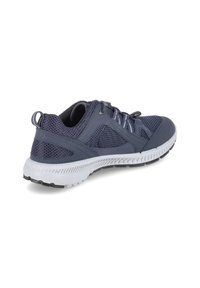 Scarpa da ginnastica blu navy con materiale in rete e accenti sintetici. Presenta una suola testurizzata, una intersuola bianca a contrasto e lacci elastici.
