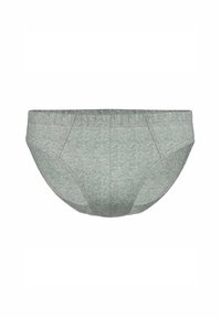 Grijze katoenen slips met een textuur van gemêleerd patroon. Voorzien van een elastische tailleband en biedt aanzienlijke bedekking, ontworpen voor comfort.