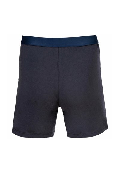 Mörk marinblå boxershorts med en slät yta och elastisk midja, med en enkel design utan mönster eller extra detaljer.