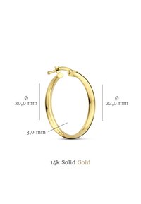 14-karätige, massive Gold-Ohrringe in Form von Hoops, kreisförmiges Design mit glänzender Oberfläche, Durchmesser von 20 mm und 22 mm, Dicke von 3 mm, mit sicherem Verschluss.