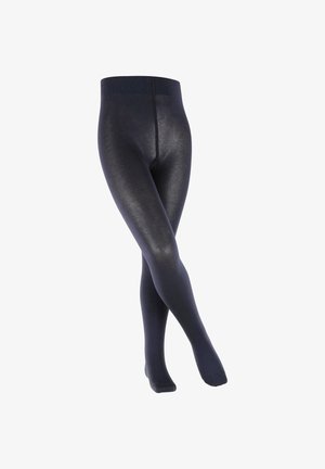 Collant opaco di un blu navy scuro con una texture liscia e una cintura elastica. Design aderente che si estende fino ai piedi, con punte rinforzate.