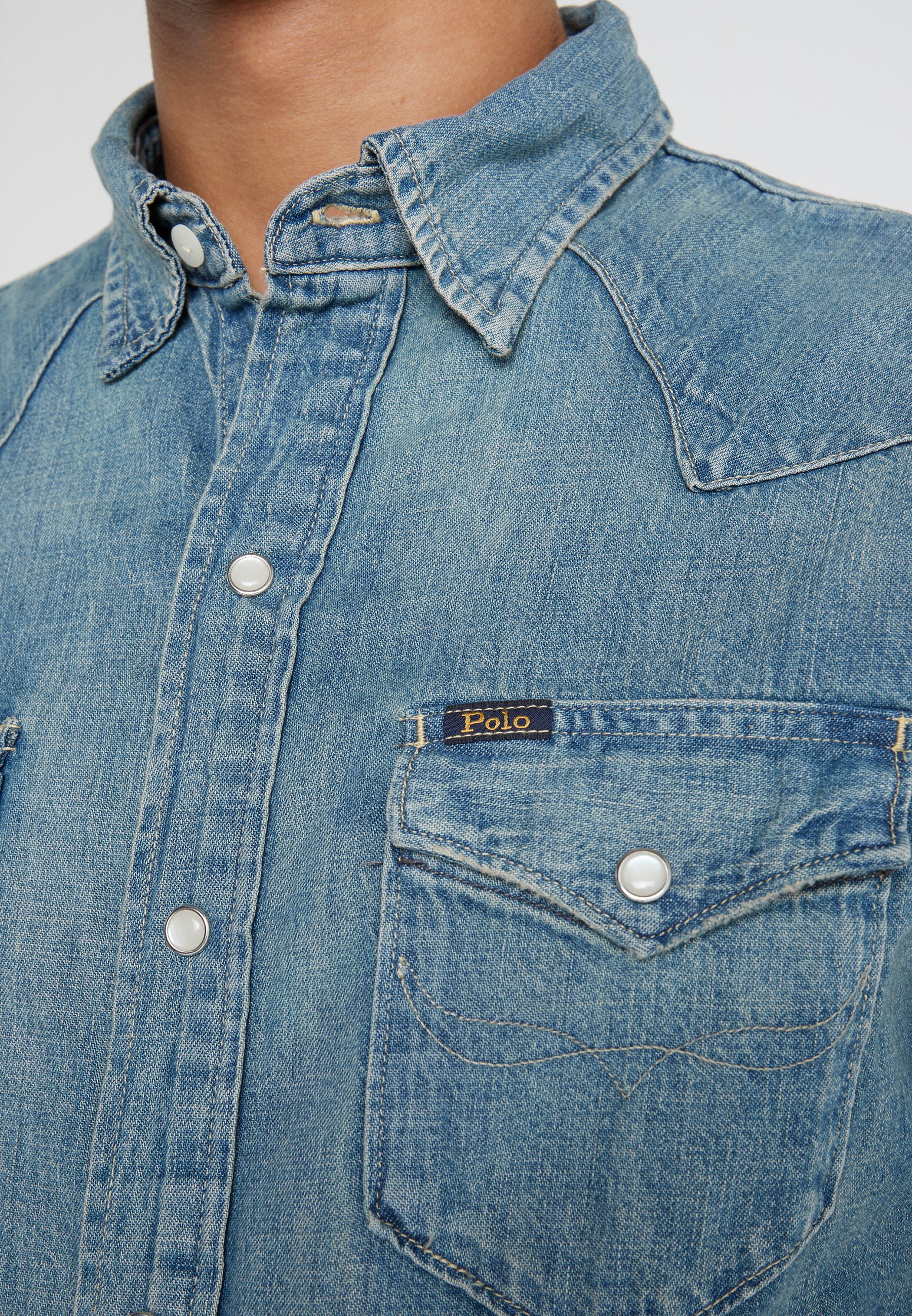 blue jean polo shirt