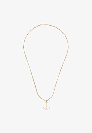 Auksinė grandinėlė su mažu inkaru, lygaus paviršiaus, blizgus apdaila ir patikimas užsegimas.