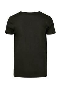 Sort bomulds T-shirt med korte ærmer, rund halsudskæring og en glat tekstur. Har et ensfarvet design uden synlige mønstre eller accenter.