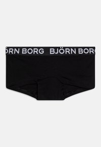 Svart bomullsboxer med en bred svart midjeband som pryds av vit text "BJÖRN BORG". Slät textur och standard boxerform.