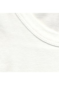 White cotton t-shirt fabric with a round neckline. Smooth texture, visible stitching detail along the collar.