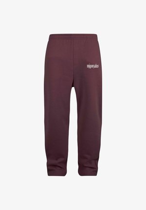 Maroone svedpants med elastisk talje og ribbede manchetter. Stoffet har en glat tekstur og har logo broderi i hvidt på venstre lår.
