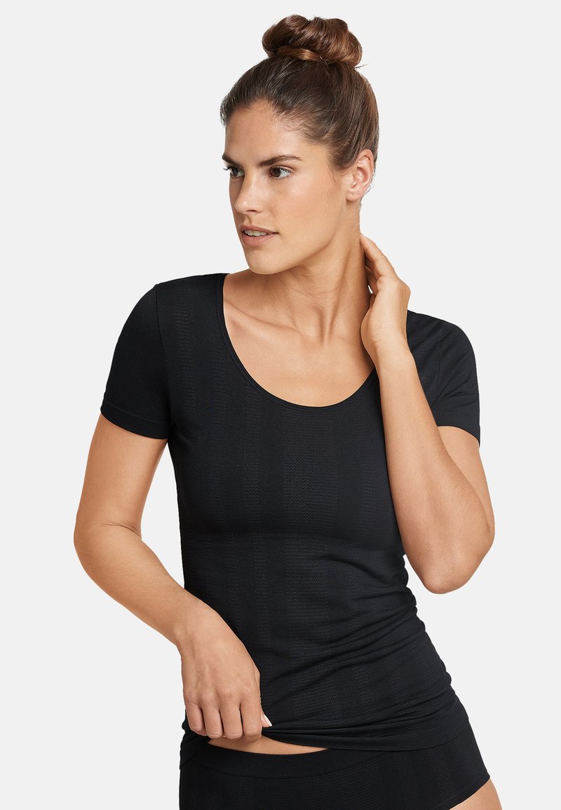 8150-0 Schiesser Shirt short sleeve jersey 2-pack crew neck black - American T-shirt