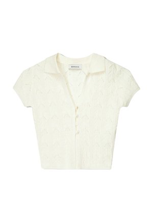 Bershka SHORT SLEEVE OPENWORK  - Cardigan - beige