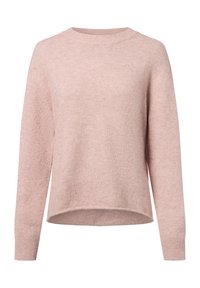 Helles rosa Sweatshirt mit Rundhalsausschnitt, langen Ärmeln und lockerer Passform. Aus einem weich strukturierten Material mit Rippbündchen und Saum gefertigt.