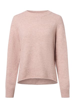 Pull léger rose avec un col rond, des manches longues et une coupe décontractée. Fabriqué en matériau à texture douce avec des poignets et un ourlet côtelés.