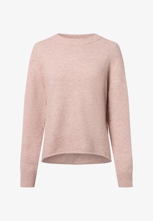 Pull léger rose avec un col rond, des manches longues et une coupe décontractée. Fabriqué en matériau à texture douce avec des poignets et un ourlet côtelés.