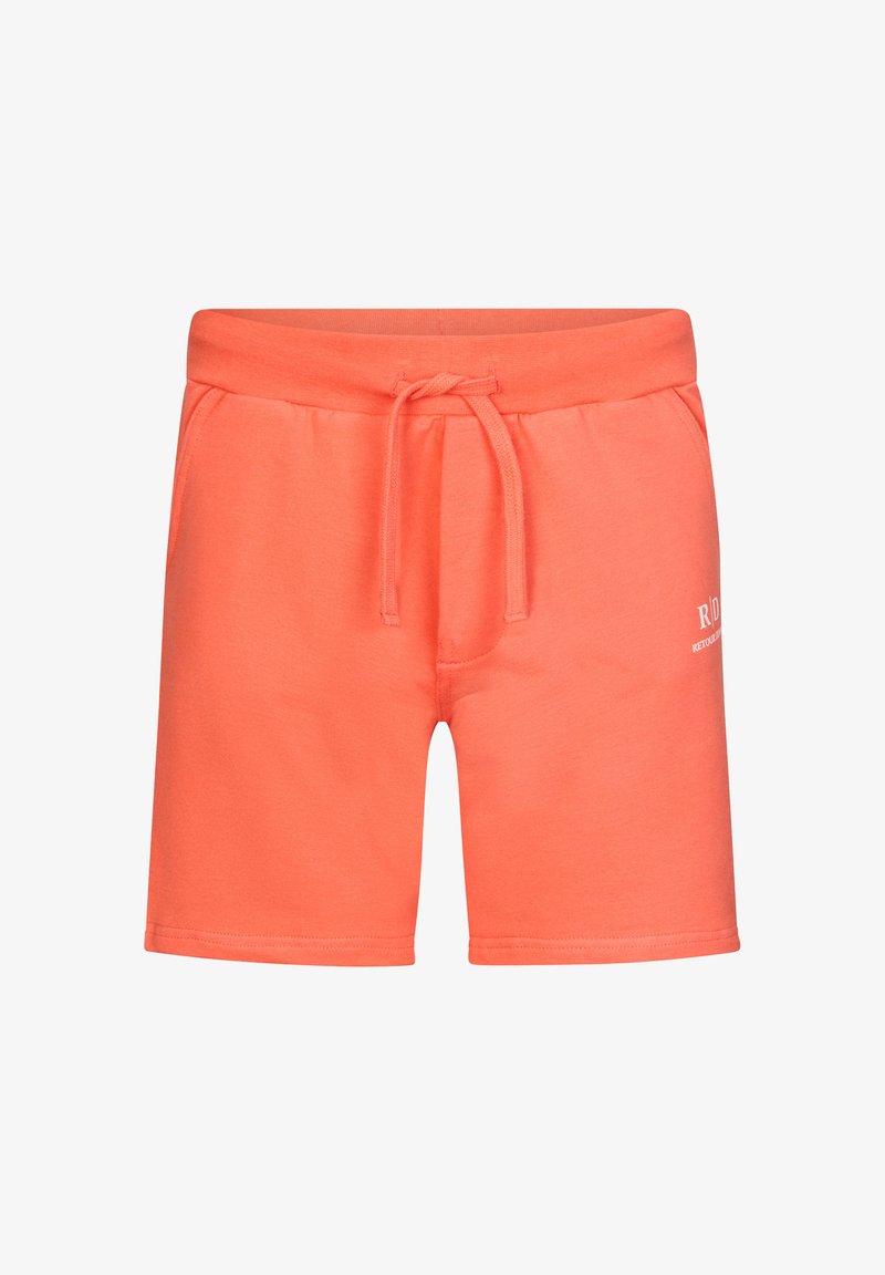 Korale szorty wykonane z miękkiego materiału, z elastycznym paskiem w talii ze sznurkiem, kieszeniami bocznymi oraz nadrukowanym logo z przodu.