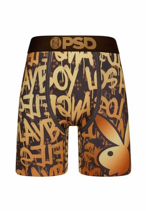 Men's boxer briefs featuring a brown and gold graffiti pattern, with a prominent logo and elastic waistband labeled "PSD."